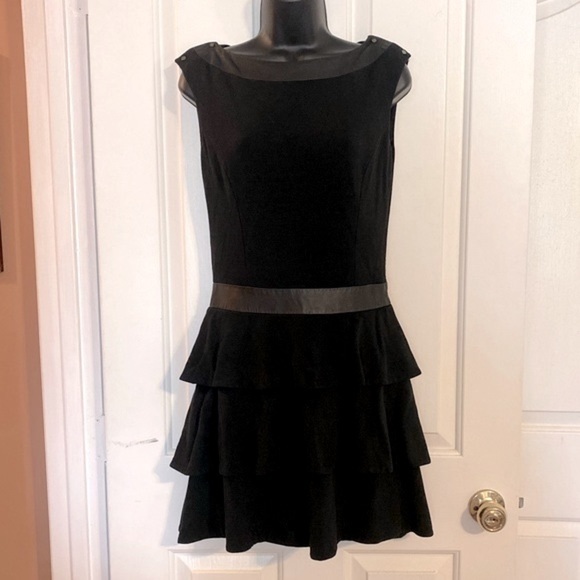 “TED BAKER” Leather Trim Tiered Ruffle Dress - Picture 1 of 14